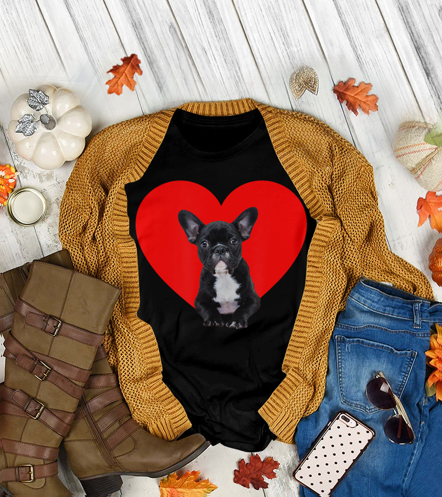 French Bulldog Puppy Inside Red Heart Shape T-Shirt