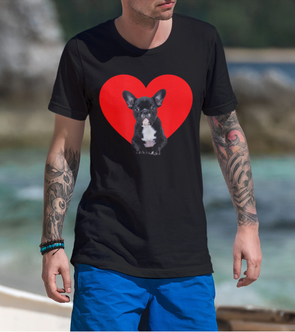 French Bulldog Puppy Inside Red Heart Shape T-Shirt
