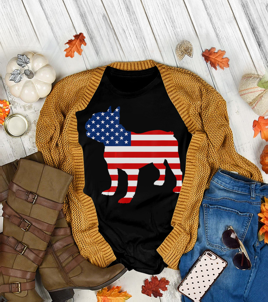 French Bulldog American Flag Fourth of July USA T-Shirt