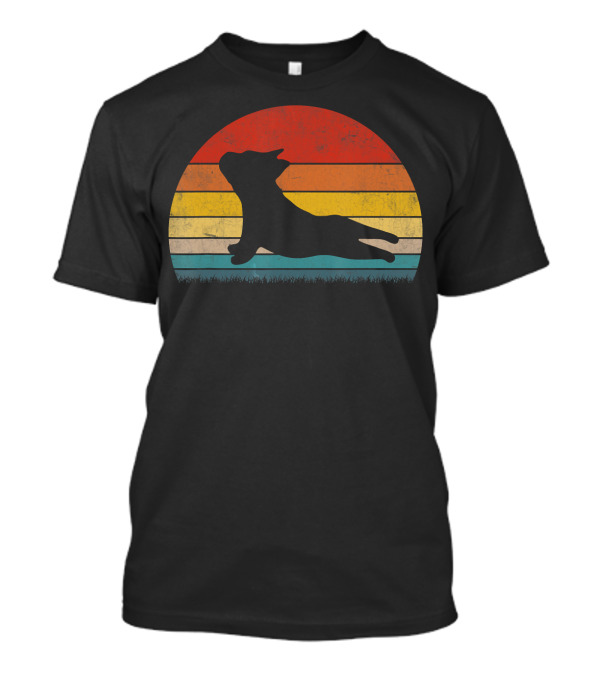 French Bulldog Retro Sunset Yoga Pose Frenchie T-Shirt
