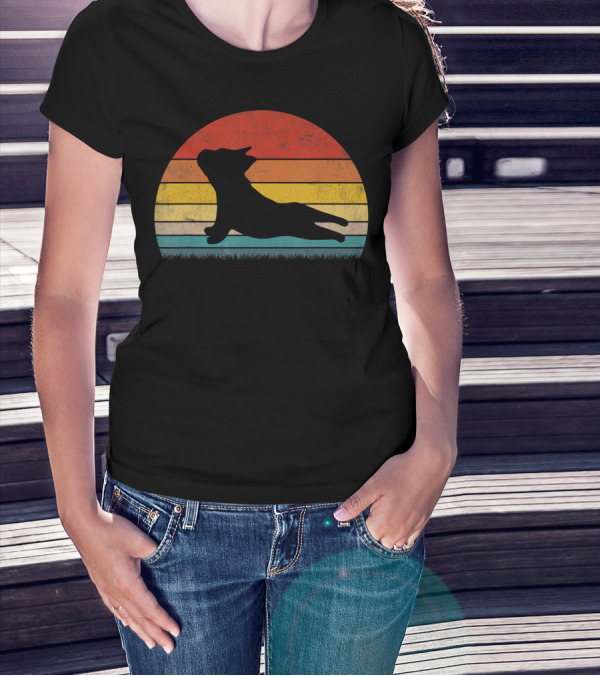 French Bulldog Retro Sunset Yoga Pose Frenchie T-Shirt