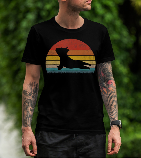 French Bulldog Retro Sunset Yoga Pose Frenchie T-Shirt
