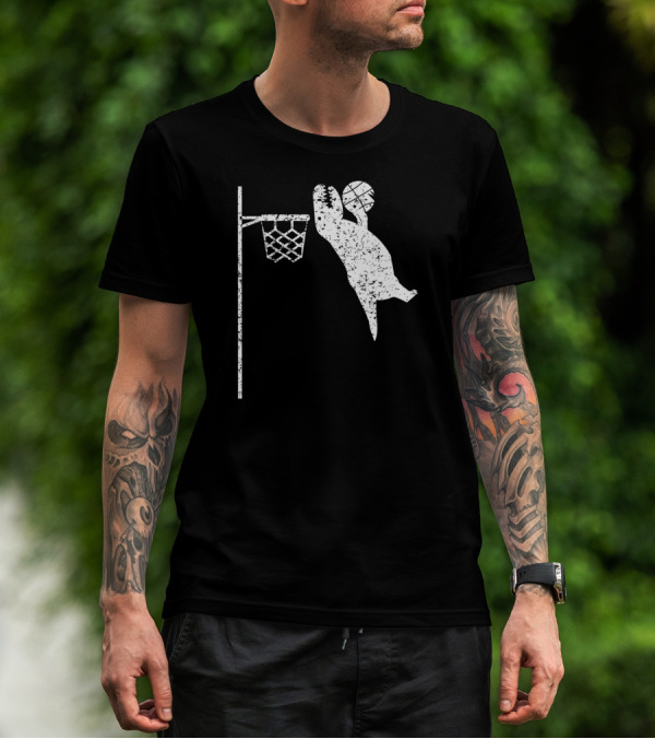 Jumping Tyrannosaurus Rex Dunks Basketball Hoop T-Shirt