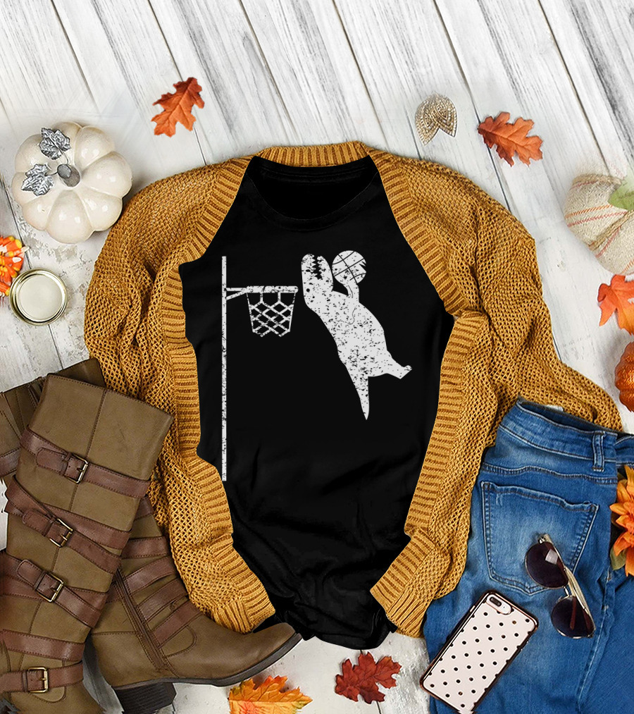 Jumping Tyrannosaurus Rex Dunks Basketball Hoop T-Shirt