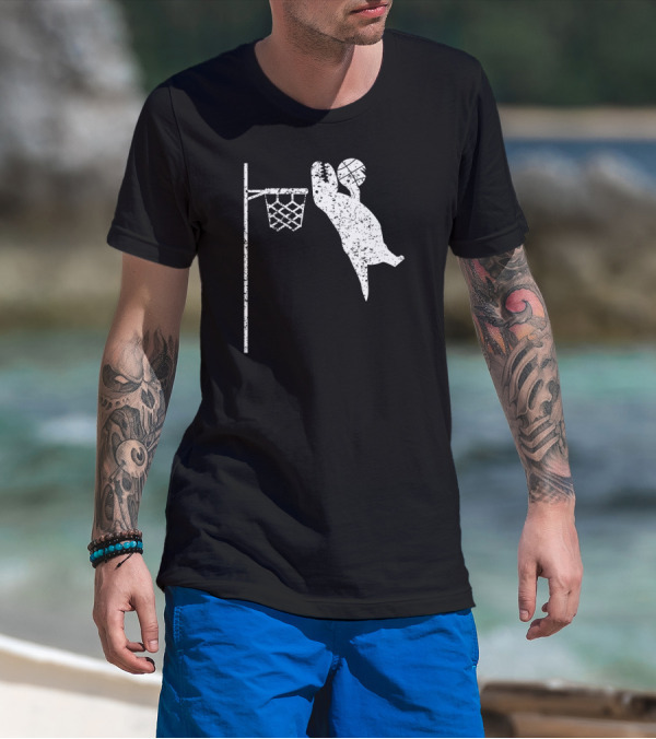 Jumping Tyrannosaurus Rex Dunks Basketball Hoop T-Shirt