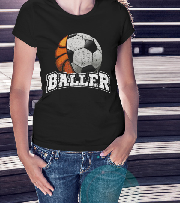 Baller Funny Basketball Soccer Player Fusion T-Shirt