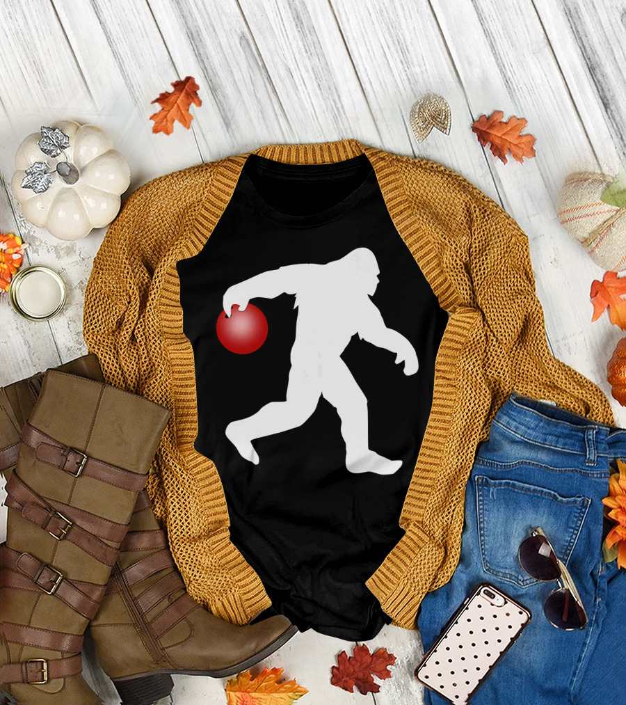 Bigfoot Bowling Silhouette with Red Bowling Ball T-Shirt