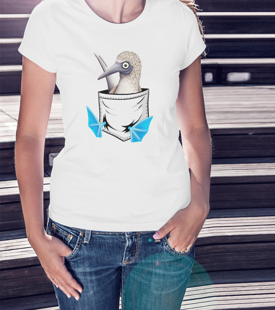 Funny Bird Drawing Blue Foot Booby In Pocket T-Shirt