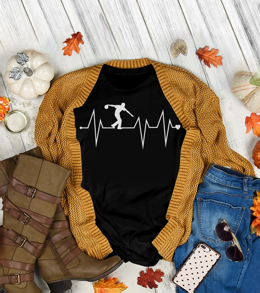 Funny Bowling Bowler Player Heartbeat Heart T-Shirt