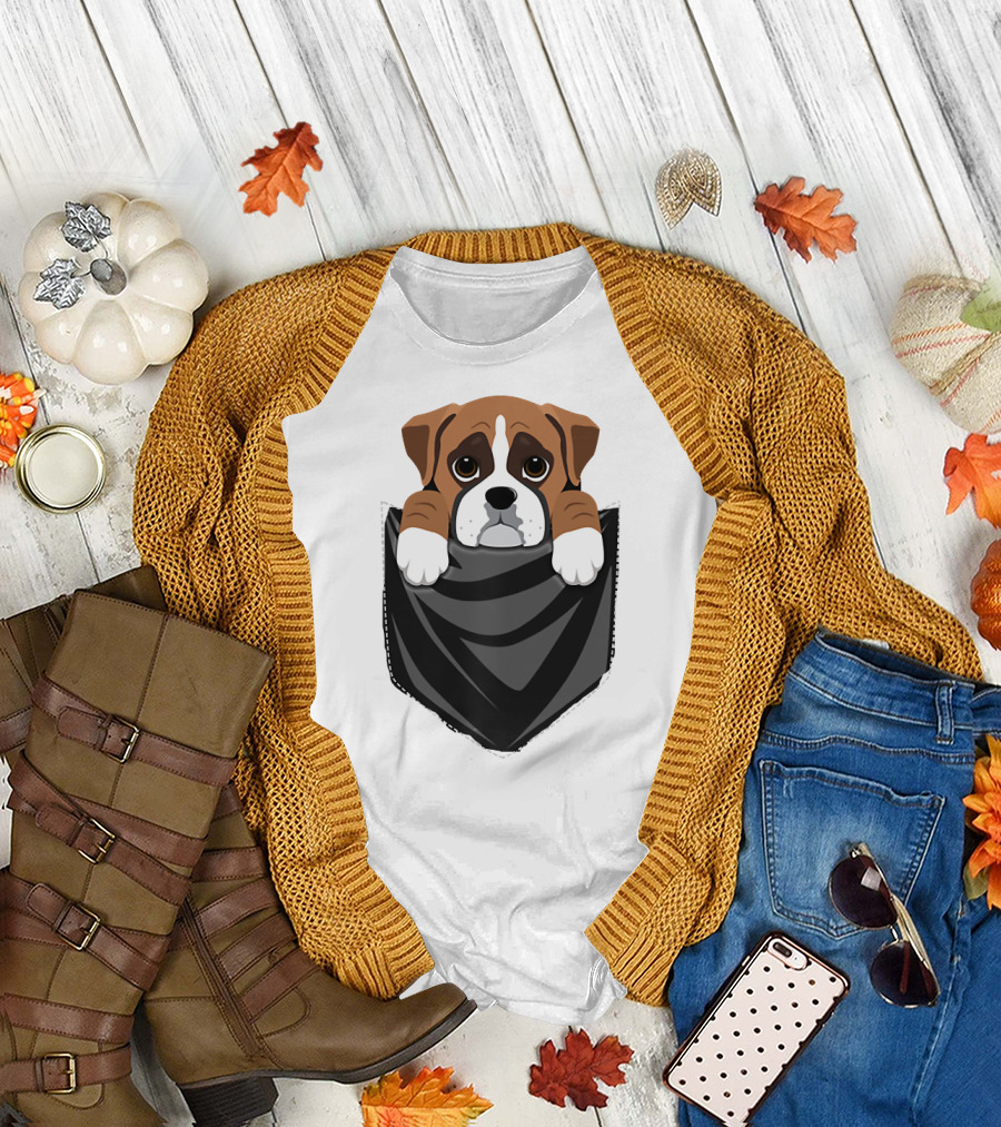 Funny Boxer Dog Peeking Out In Your Pocket T-Shirt