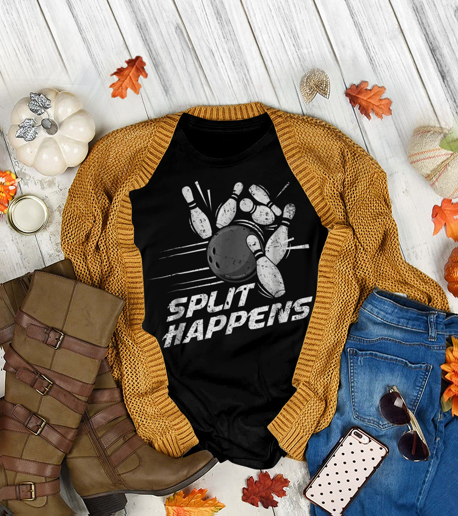 Split Happens Distressed Bowling Humor T-Shirt