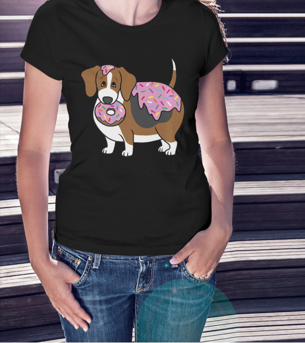 Funny Fat Beagle With Sprinkle Doughnut Sweet Treat T-Shirt