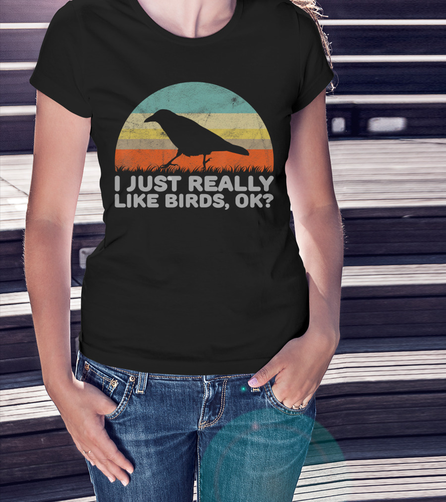 I Just Really Like Birds OK Retro Sunset Bird T-Shirt