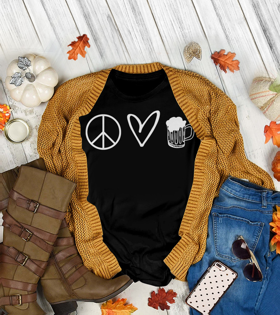 Peace Love Beer Funny Cool T-Shirt