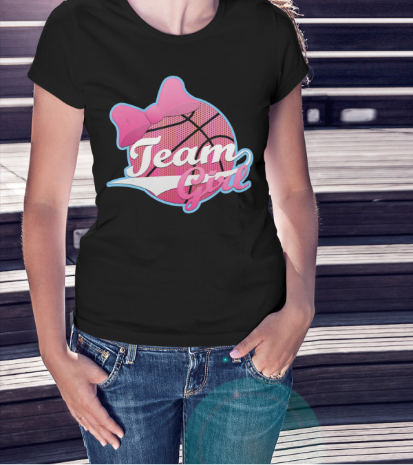 Gender Reveal Party Team Pink Girl Basketball Bow T-Shirt