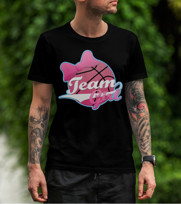Gender Reveal Party Team Pink Girl Basketball Bow T-Shirt