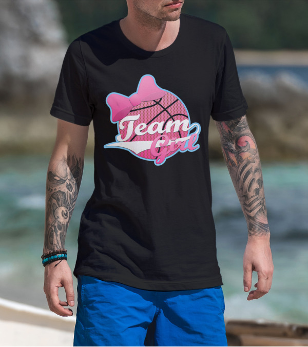 Gender Reveal Party Team Pink Girl Basketball Bow T-Shirt