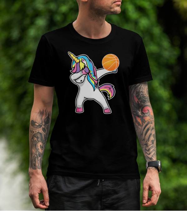 Unicorn Dabbing Basketball Player With Colorful Mane T-Shirt