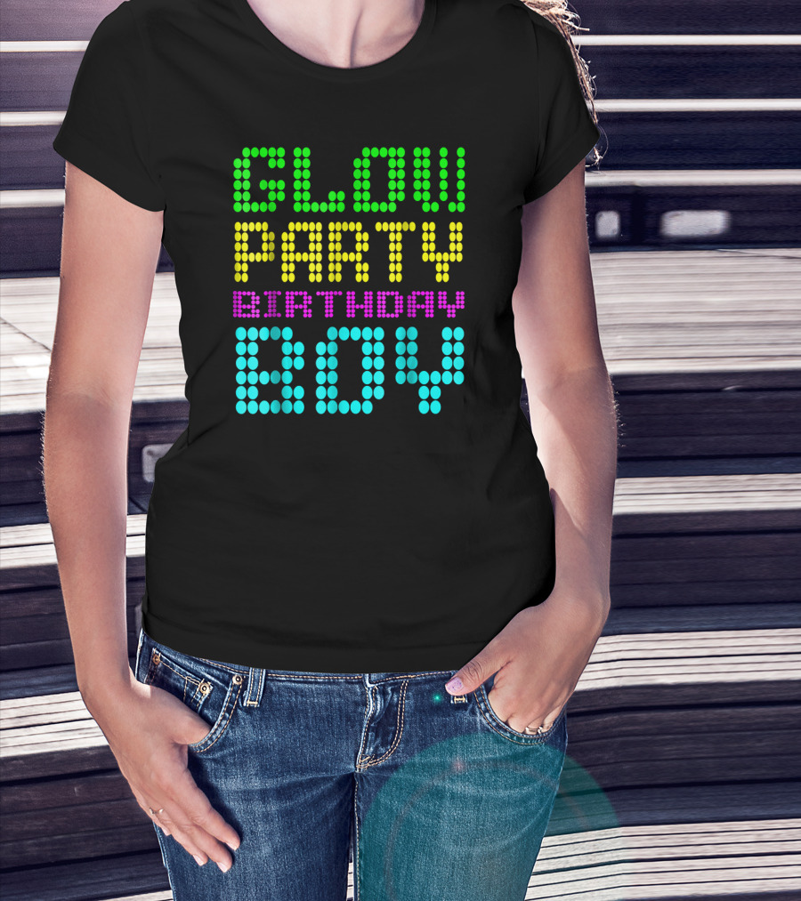 Glow Party Birthday Boy Colorful Dot Text T-Shirt
