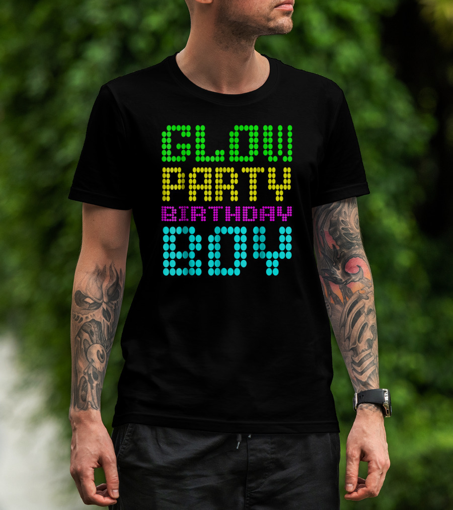 Glow Party Birthday Boy Colorful Dot Text T-Shirt