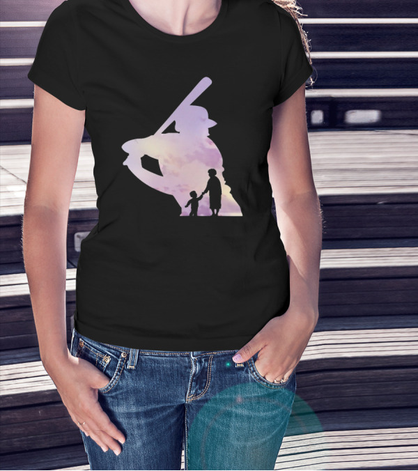 Grandma Behind Every Player Baseball Silhouette With Child Holding Hands T-Shirt