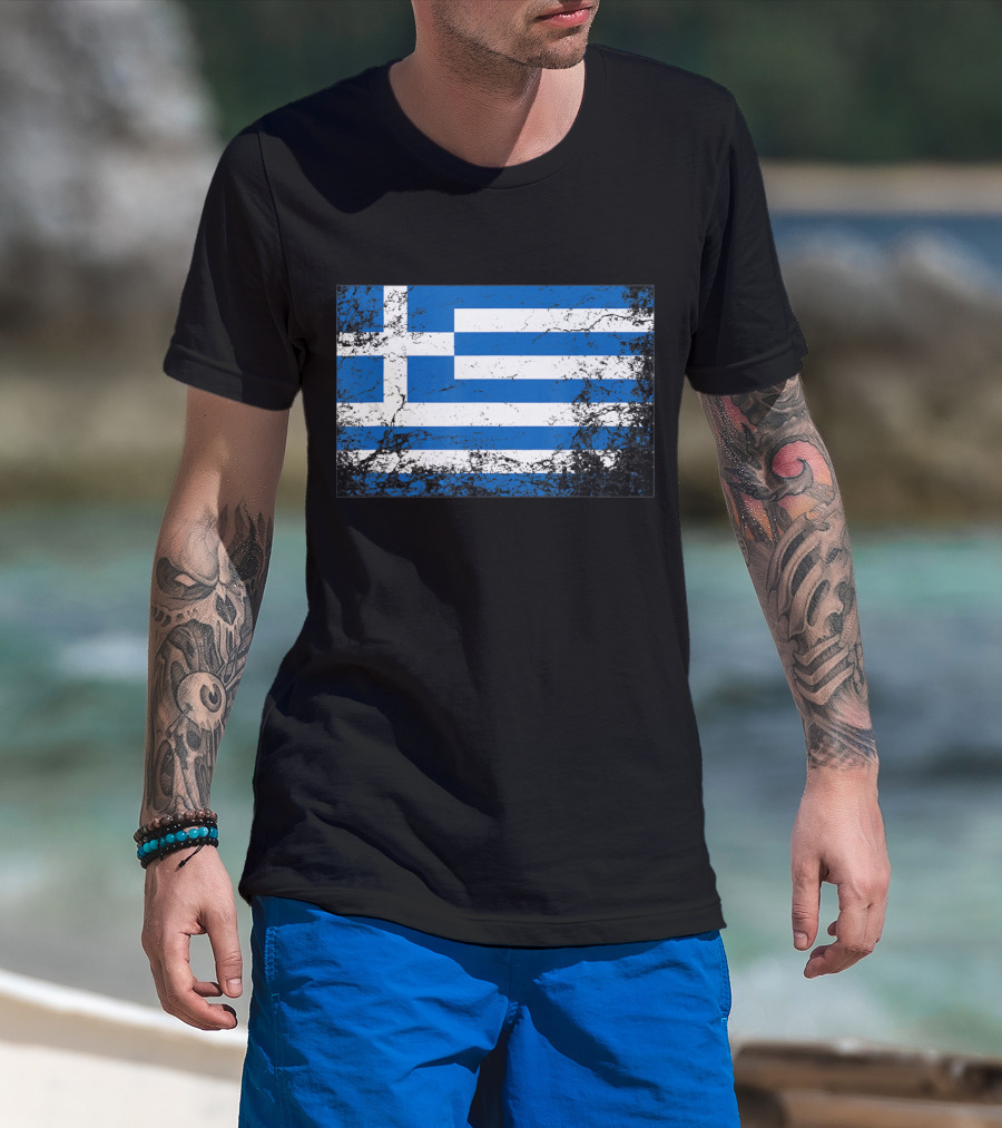 Distressed Vintage Greek National Flag T-Shirt