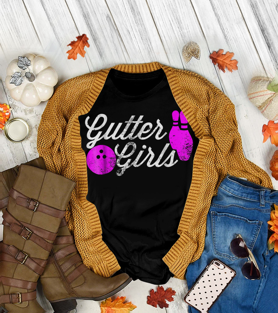 Gutter Girls Funny Bowling Pink Pins and Ball T-Shirt
