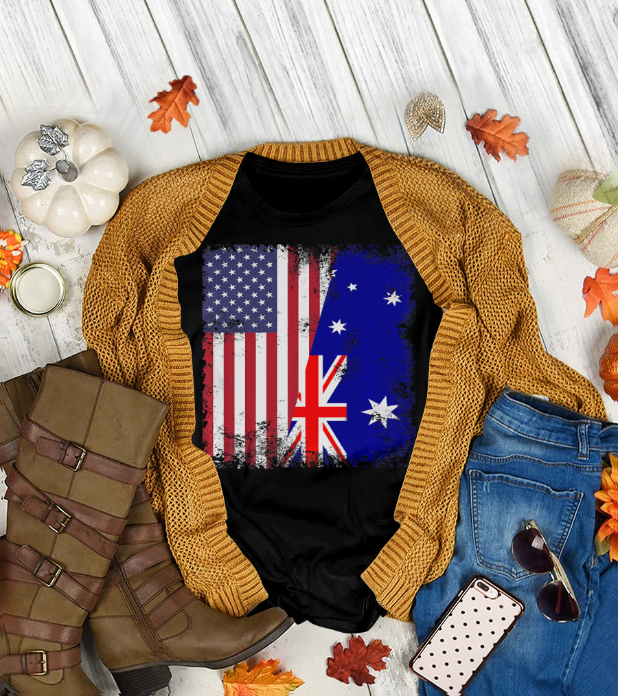 Vintage Half American Australian Flag Iconic T-Shirt