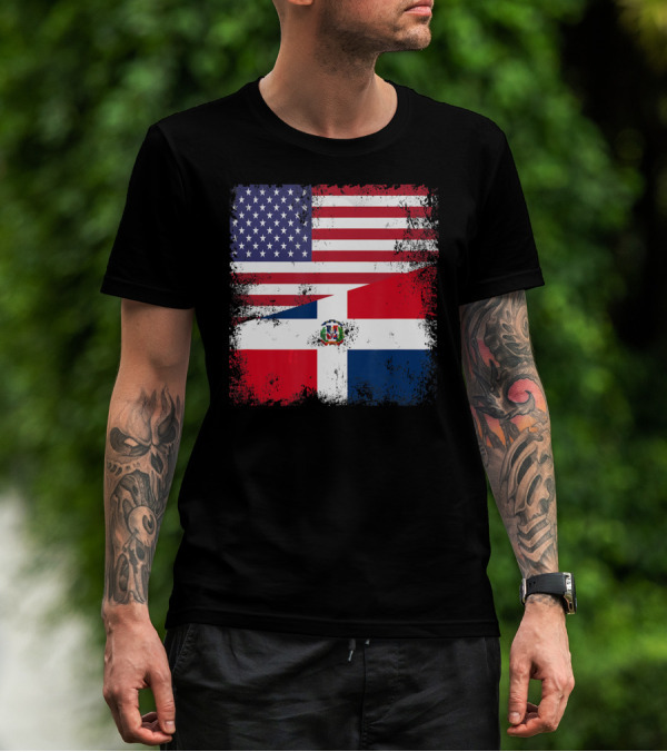 Half Dominican Flag Vintage USA American Dominican Grunge T-Shirt