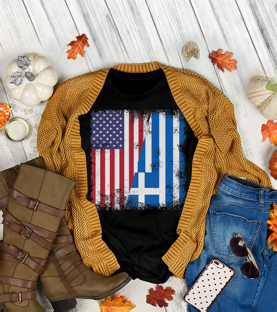 Half Greek Flag Vintage Greece U.S. Split Distressed American Greek Flags T-Shirt