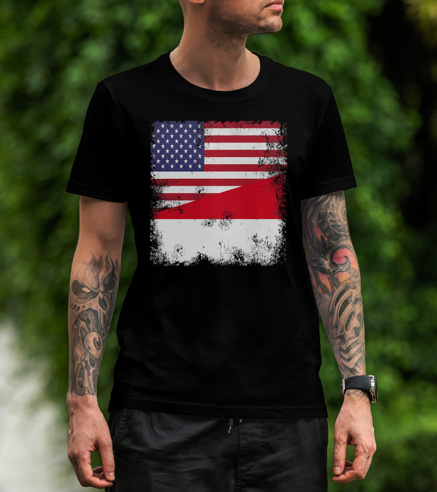 Half Indonesian Half American Flag Vintage Indo USA Fusion T-Shirt