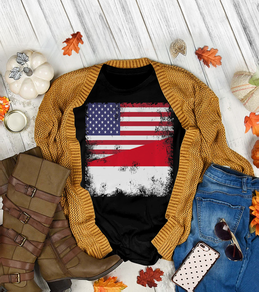 Half Indonesian Half American Flag Vintage Indo USA Fusion T-Shirt