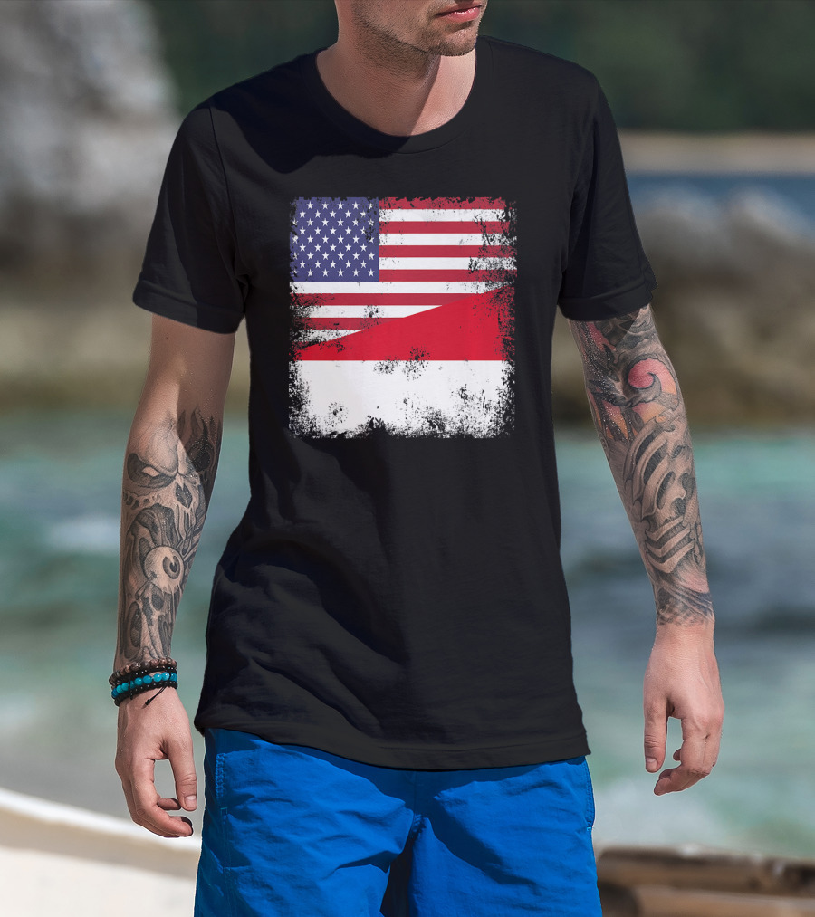 Half Indonesian Half American Flag Vintage Indo USA Fusion T-Shirt