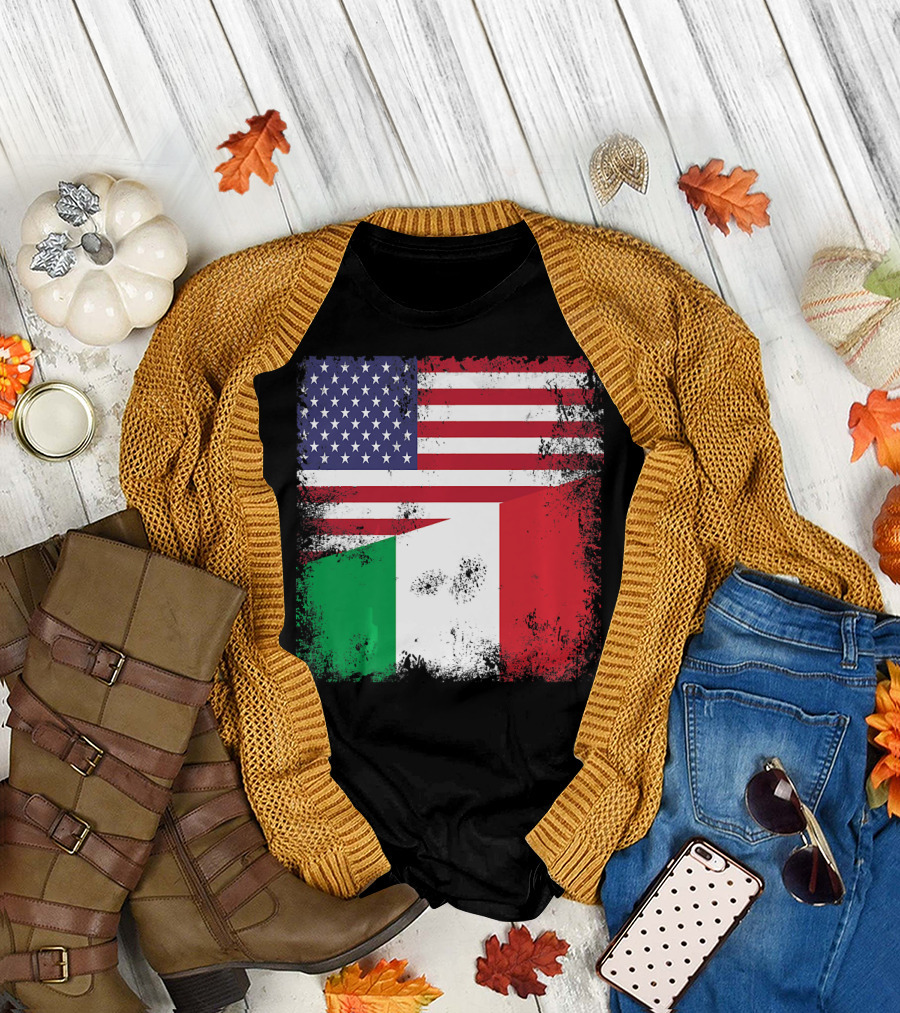 Half Italian Flag Vintage Italy U.S. American Grunge T-Shirt