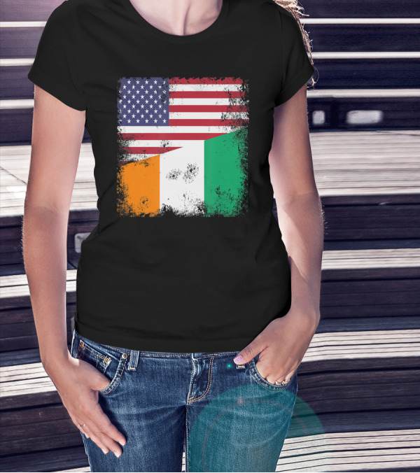 Half Ivorian Flag Vintage Cote D'I With Distressed USA Flag T-Shirt