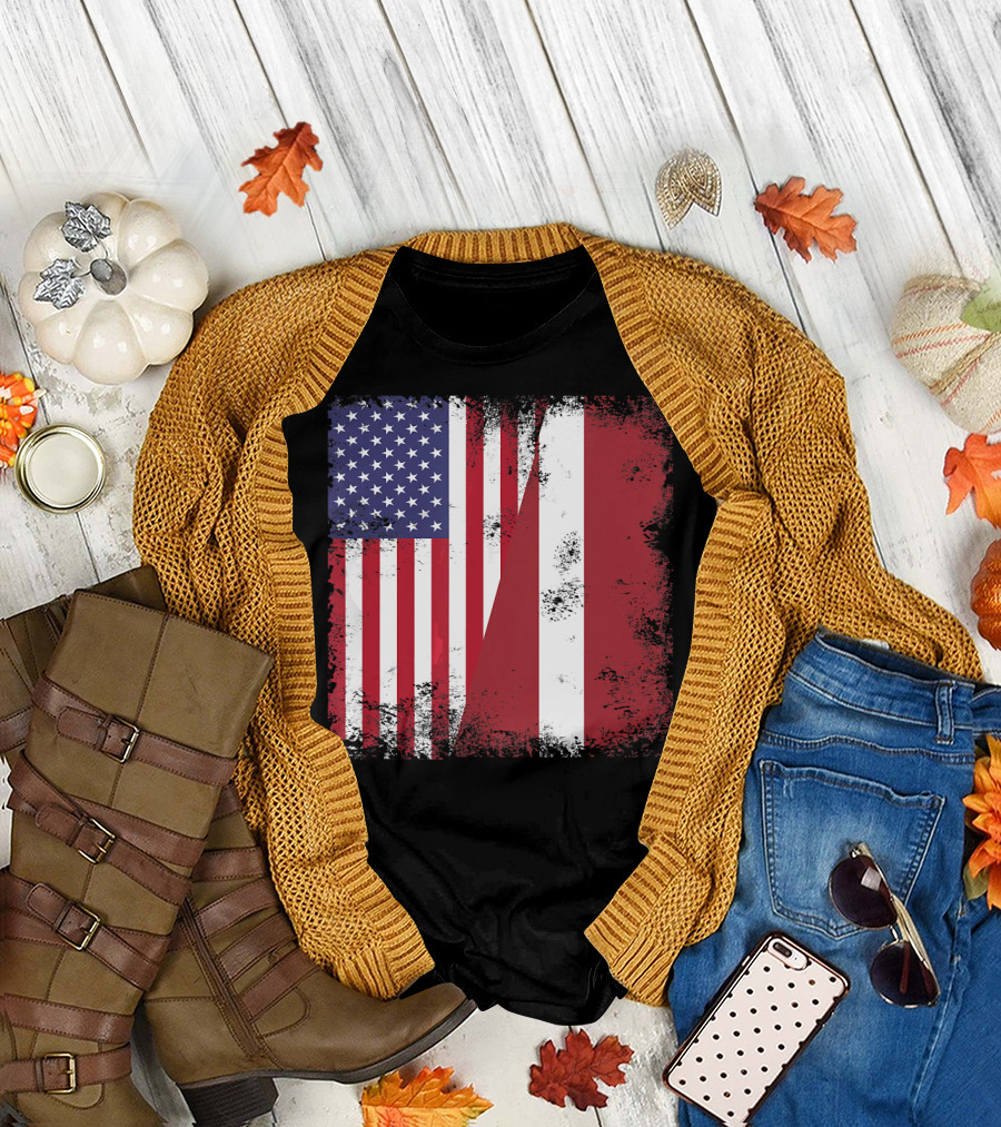Half Latvian Half American Flag Vintage Latvia U T-Shirt