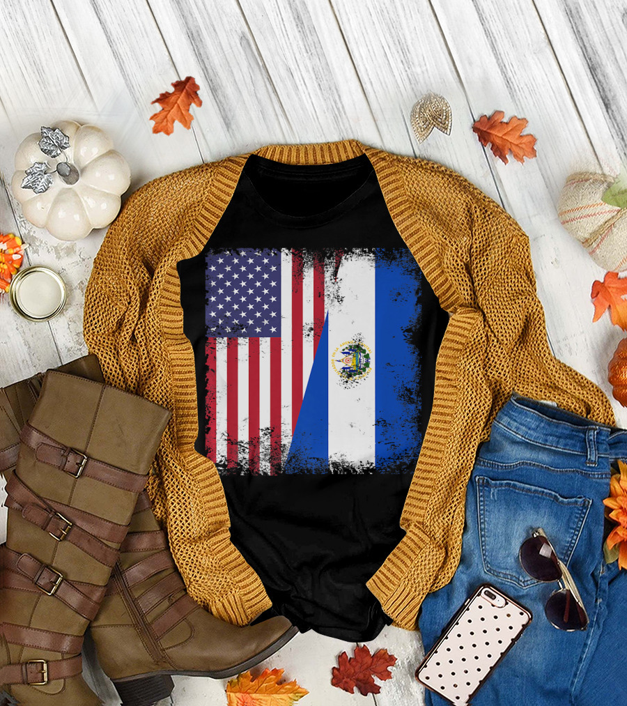United States and Half Salvadoran Flag Vintage El Sal T-Shirt