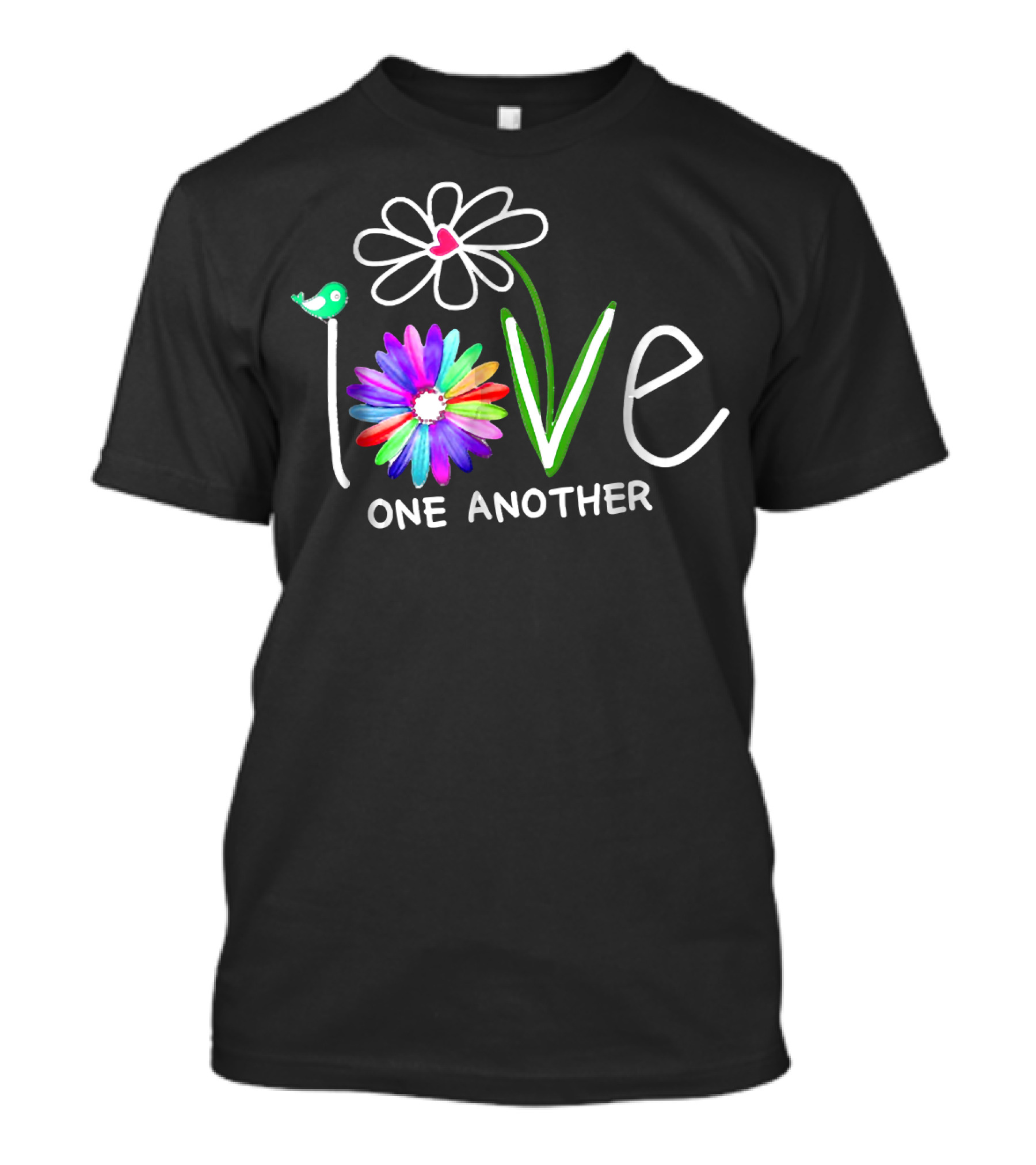 Hippie Daisy Flower Bird Love One Another Colorful Peaceful Message T-Shirt