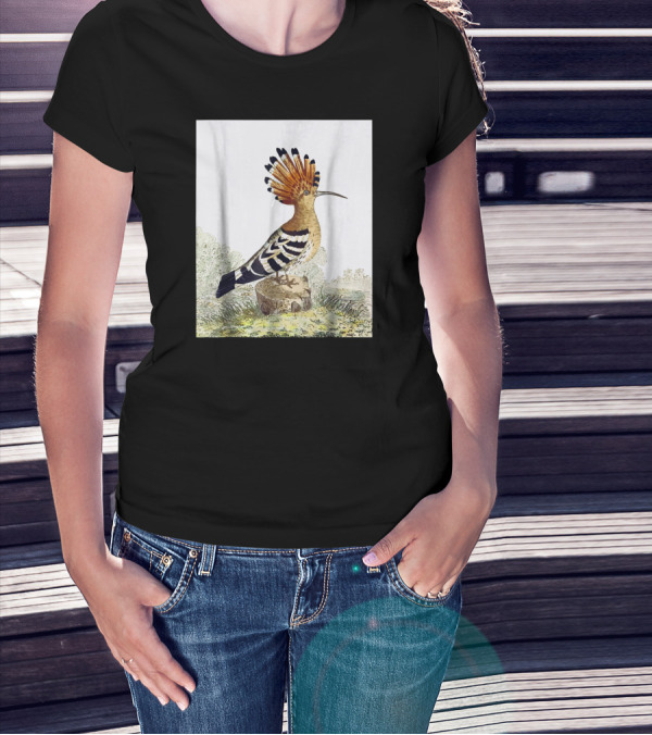Hoopoe Bird Watercolor On Log Scenic Background T-Shirt