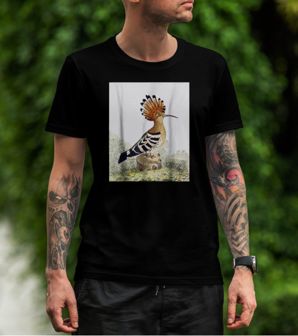Hoopoe Bird Watercolor On Log Scenic Background T-Shirt