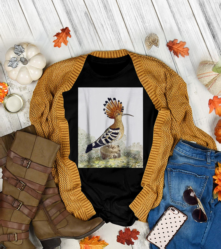 Hoopoe Bird Watercolor on Log Scenic Background T-Shirt
