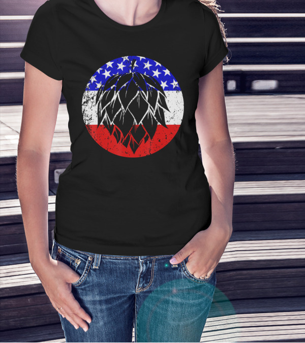 Hops Style Craft Beer American Flag Circle T-Shirt