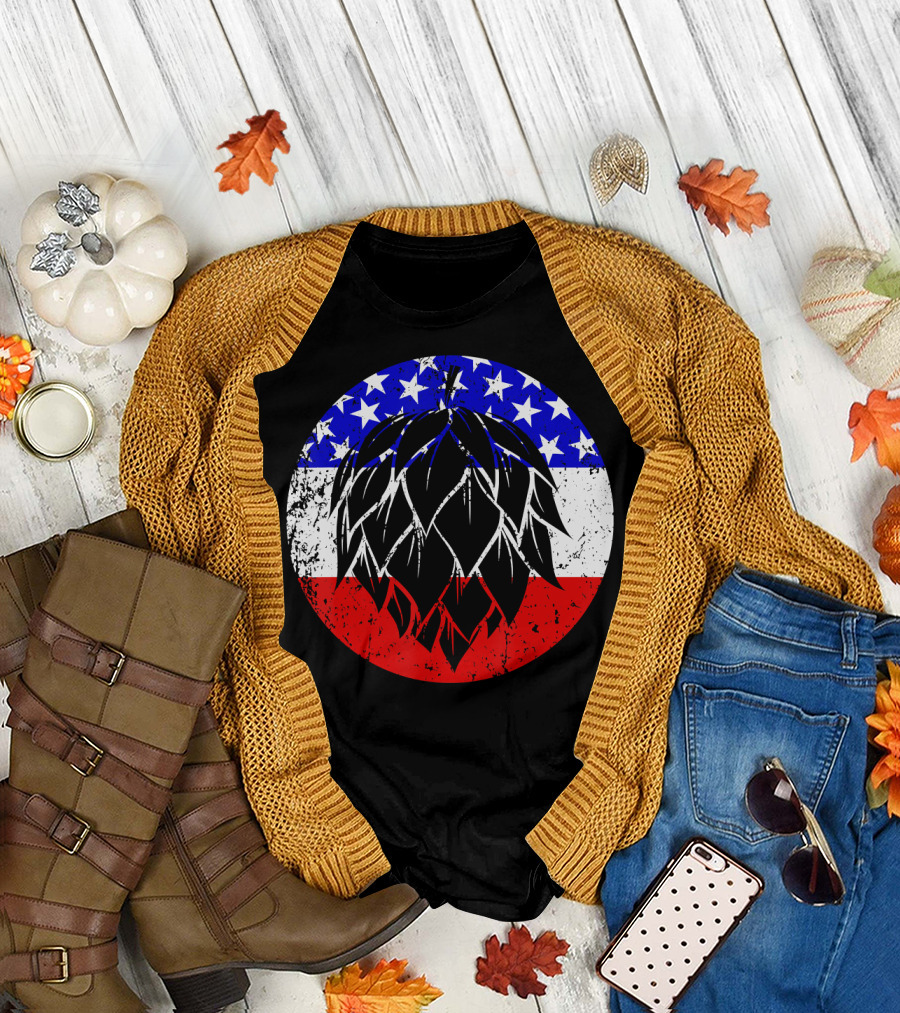 Hops Style Craft Beer American Flag Circle T-Shirt