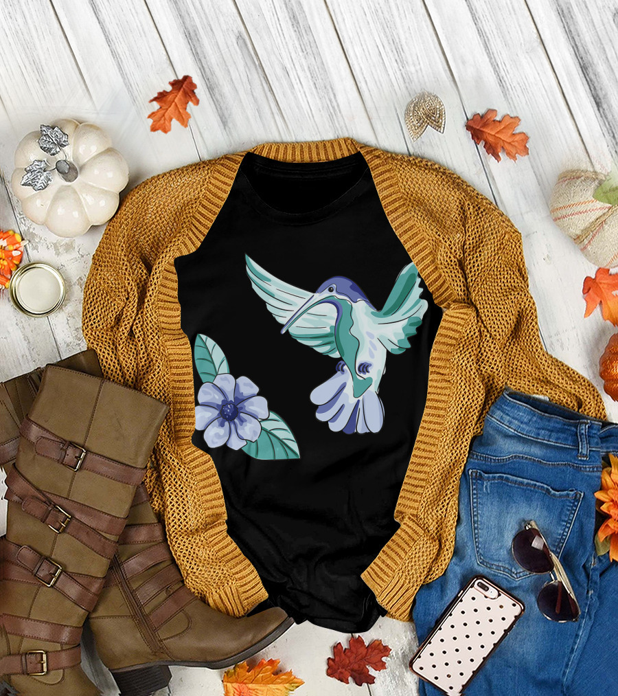 Humming Bird Flower Watercolor Aquarell Co T-Shirt