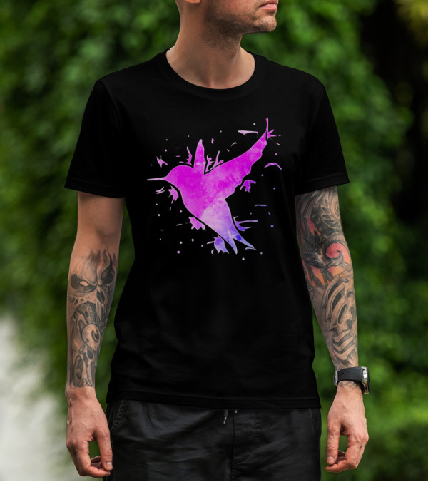 Hummingbird Watercolor Bird Ing In Flight Abstract T-Shirt