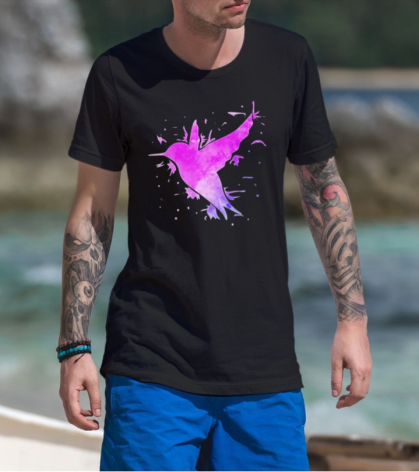 Hummingbird Watercolor Bird Ing In Flight Abstract T-Shirt
