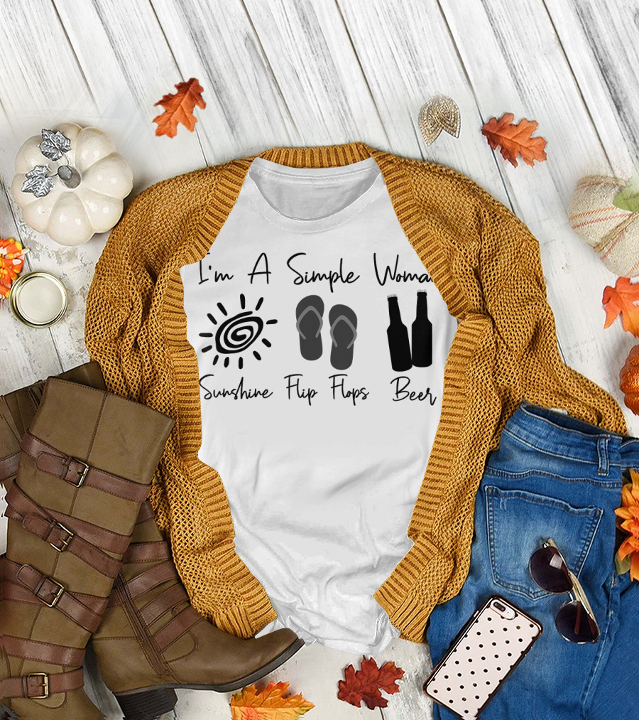 I'm A Simple Woman Sunshine Flip Flops Beer Bottles T-Shirt