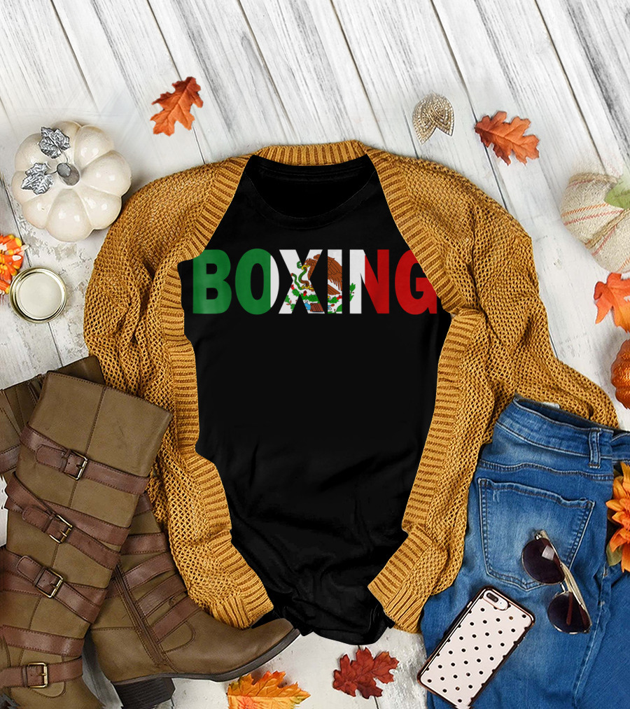 Boxing Mexican Flag Eagle Emblem T-Shirt