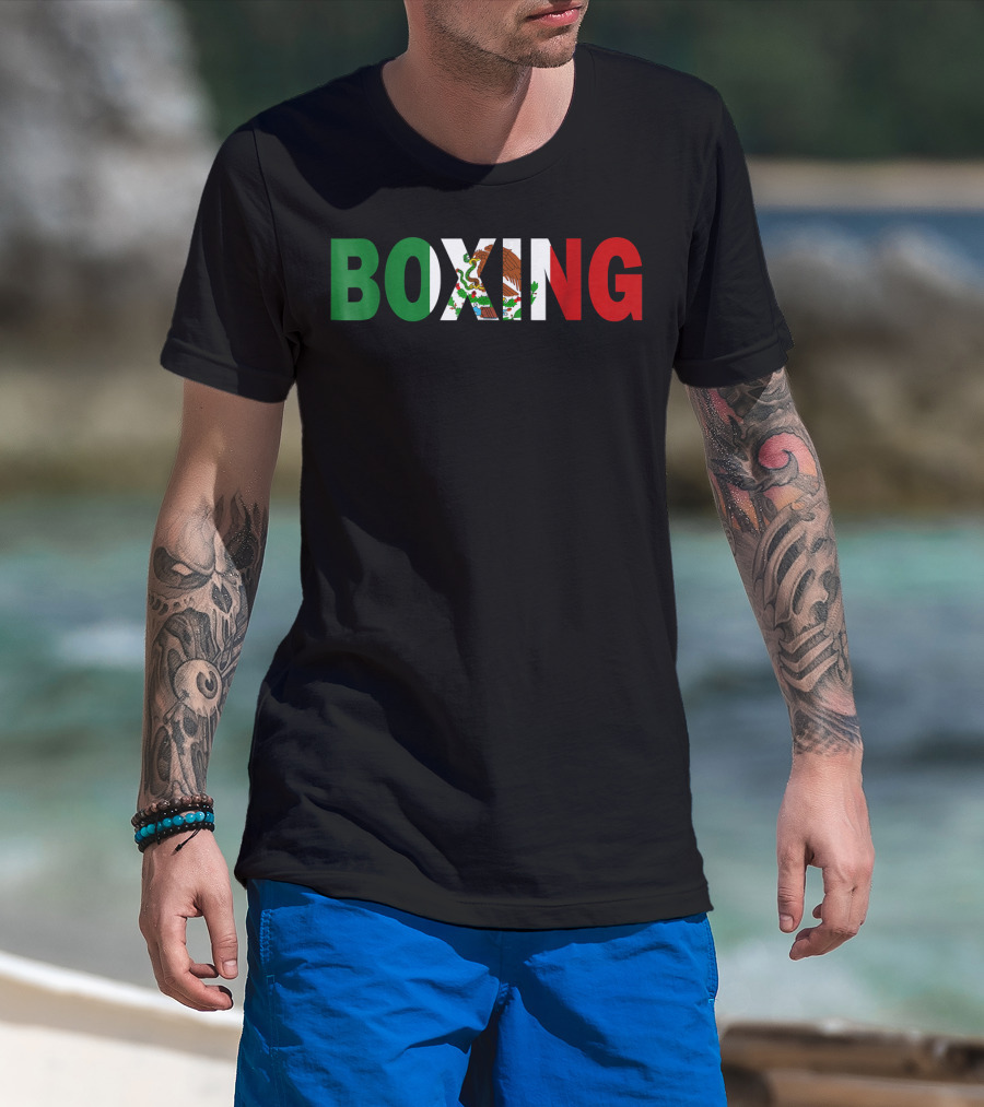 Boxing Mexican Flag Eagle Emblem T-Shirt
