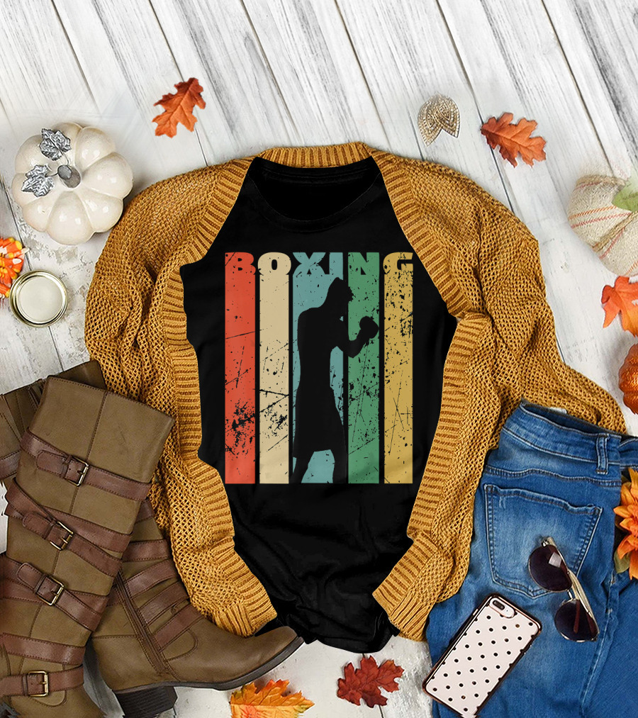 Boxing Vintage Distressed Silhouette Retro Stripes T-Shirt